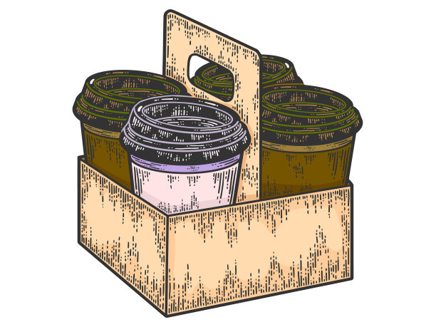 一次性的咖啡外卖托盘4在1盒图片下载