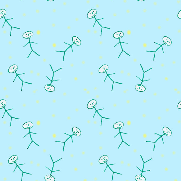 无缝的绿色手绘图案，可爱的儿童水彩画图片下载