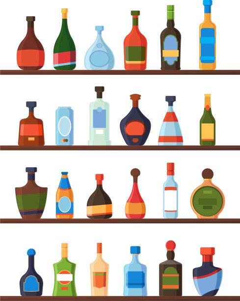架子上的酒瓶酒精饮料伏特加酒图片下载