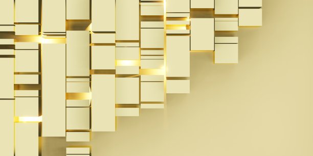 黄金立方体背景抽象黄金反射几何三维插图图片下载