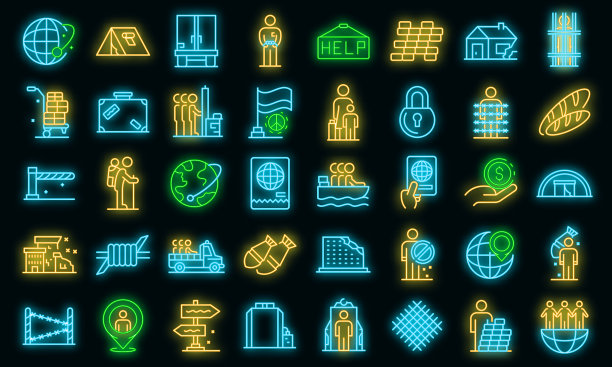 非法移民的图标设置霓虹灯图片下载