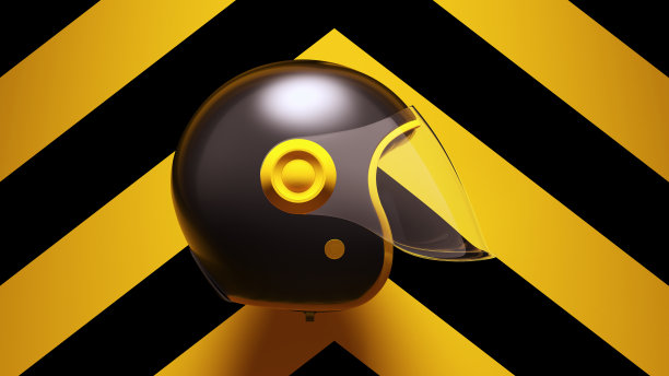 黄黑色摩托车头盔与黄黑色Chevron背景图片下载