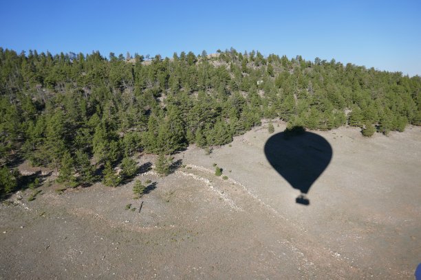 从飞行中的热气球上看投射在地面下的阴影图片下载