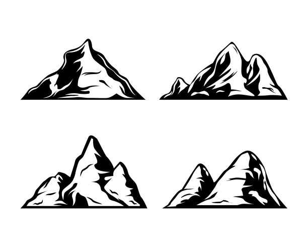 设置剪影山设计孤立在白色图片下载