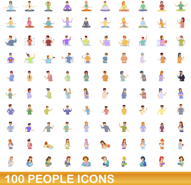100人的图标设定卡通风格图片下载