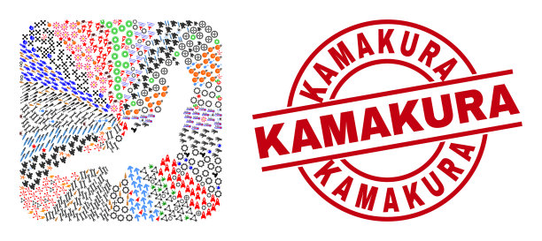 镰仓印与本州岛地图洞的马赛克图片下载