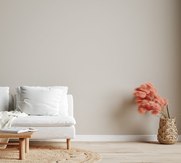 墙壁模拟在轻简单的内部，斯堪的纳维亚-波西米亚风格图片下载