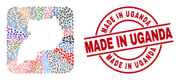 乌干达制造的印章和乌干达地图孔马赛克图片下载