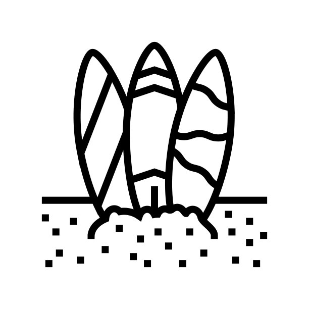 冲浪板上的沙滩线图标矢量插图图片下载