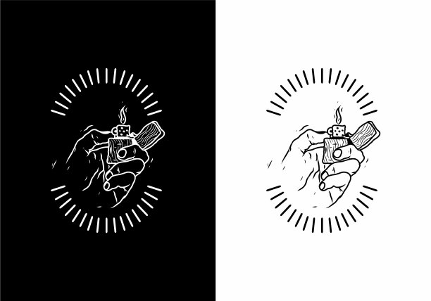 黑白线条艺术手握打火机图片下载