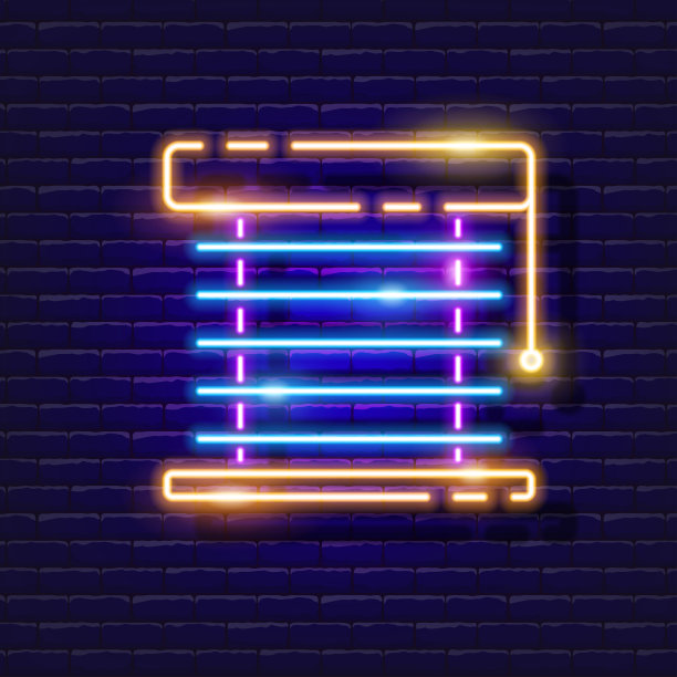 百叶窗上的霓虹灯图标。矢量插图设计。修理工具发光的标志。施工工具的概念。图片下载