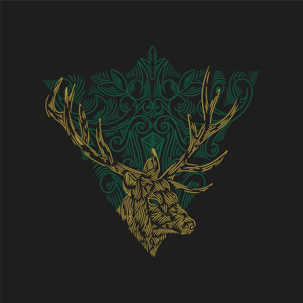 鹿头带有绿色三角形装饰图片下载