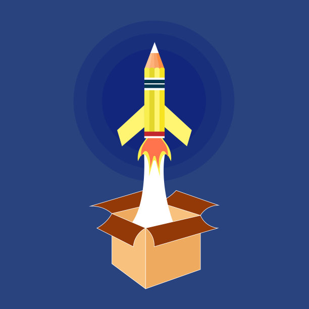 铅笔火箭从一个打开的纸板箱起飞图片下载