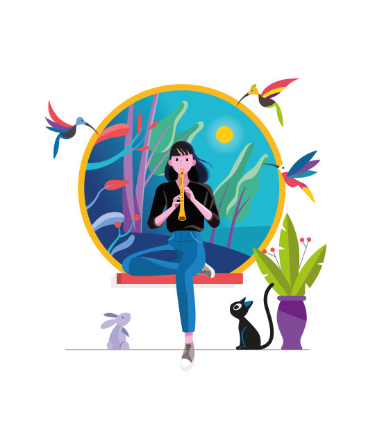 少女吹长笛图片下载