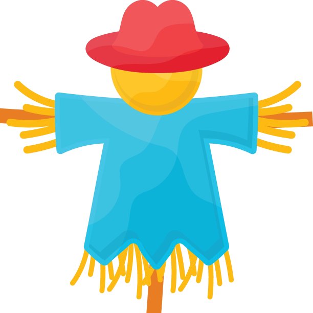 可爱的稻草人卡通概念矢量图标设计，秋天或秋天活动符号，干旱天气符号，温带气候元素股票插图图片下载