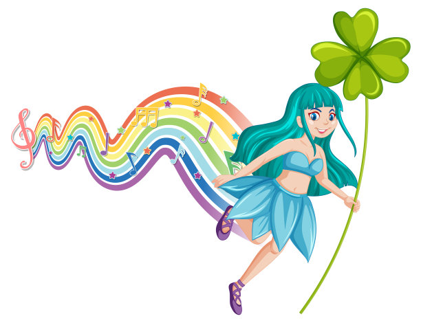可爱的精灵卡通人物与彩虹波图片下载