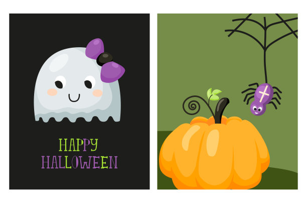 孩子气的万圣节快乐派对卡片集图片下载