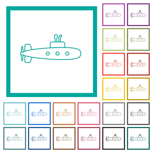 潜艇轮廓平面彩色图标与象限框架图片下载