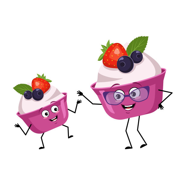 可爱的蛋糕或酸奶的人物与快乐的情绪图片下载