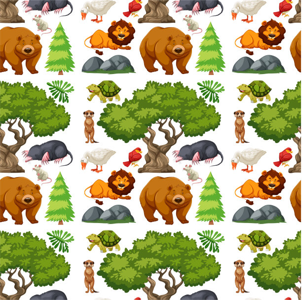 无缝图案与可爱的野生动物和图片下载