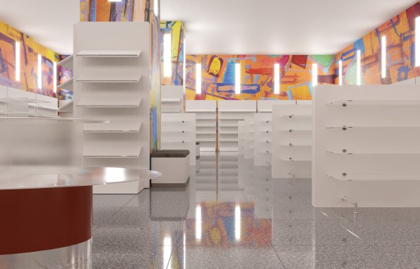 购物中心，室内可视化，3D插图图片下载