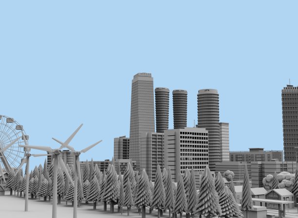 黑白城市3d渲染图片下载