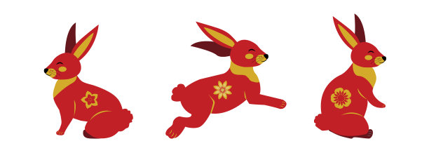 把兔子摆成中国风格的不同姿势图片下载