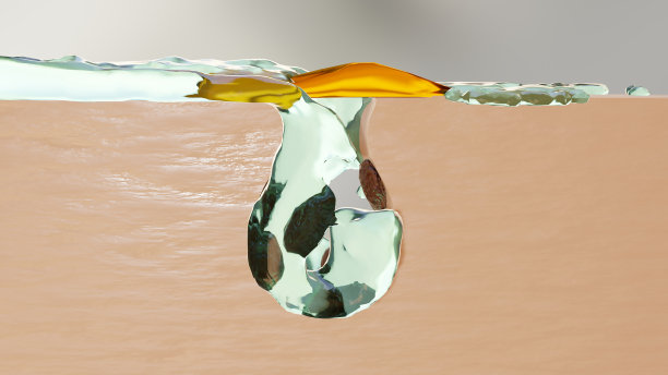 3d插图皮肤层水清洁，清洁泡沫霜，皮肤层，或乳液，或牛奶，或水清洁皮肤污垢去除。深层清洁皮肤，清除痤疮和丘疹，3d渲染图片下载