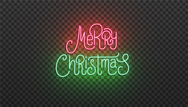 圣诞快乐字霓虹灯招牌亮图片下载