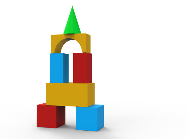 儿童玩具简单的形状，球，金字塔三维渲染图片下载