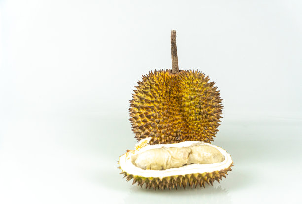 榴莲被称为“东南亚水果之王”。白色背景上的榴莲。图片下载