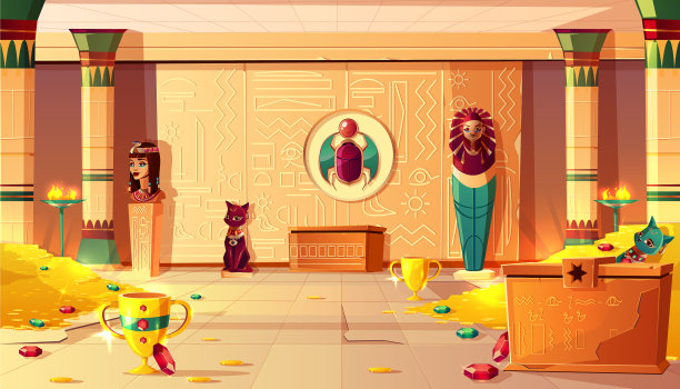 埃及金字塔内的坟墓内部-宝藏图片下载