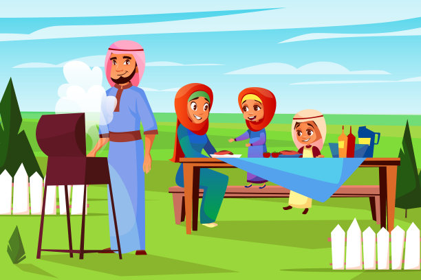 阿拉伯家庭烧烤野餐图片下载