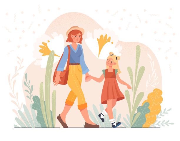 母亲陪女儿散步图片下载