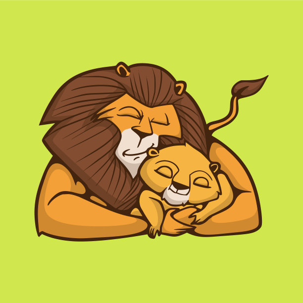 卡通动物设计一只睡狮抱着一只图片下载