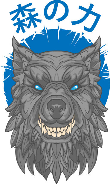 日本狼头t恤印花图片下载