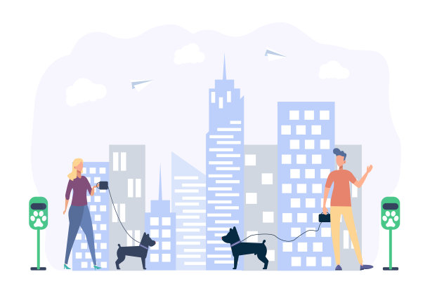 人们带着狗走在城市的街道上图片下载