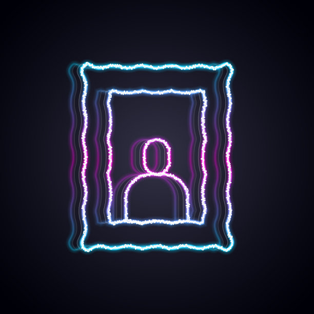 发光的霓虹灯线相框上的桌子图标图片下载