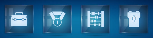 设置公文包奖章算盘和学校背包图片下载