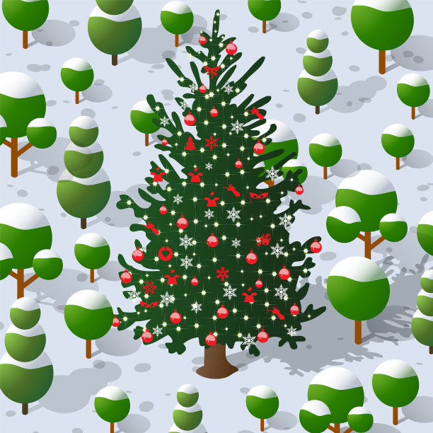 冬天的圣诞节，树下满是雪图片下载