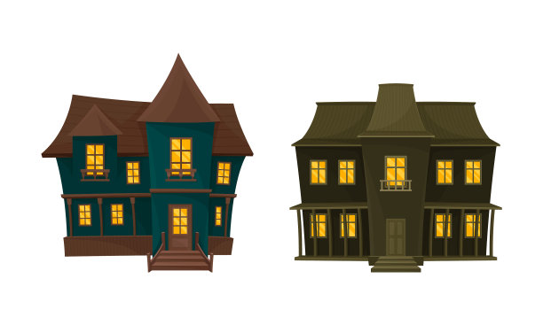 黑暗的万圣节房子，吓人的亮黄色图片下载