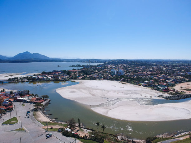 俯瞰里约热内卢的Saquarema和Itaúna海滩。以海浪和山顶的教堂而闻名。阳光明媚的一天。无人驾驶飞机的照片图片下载