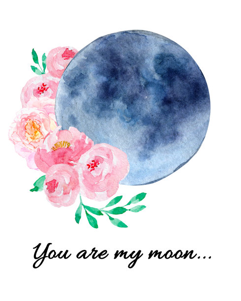 月色玫瑰牡丹水彩图案图片下载