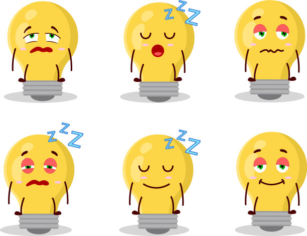 带有睡意表情的卡通人物灯泡图片下载