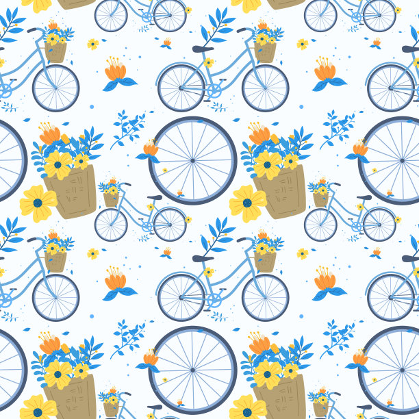 自行车或自行车与花桶无缝图片下载