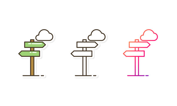 方向路标图标设置不同风格图片下载