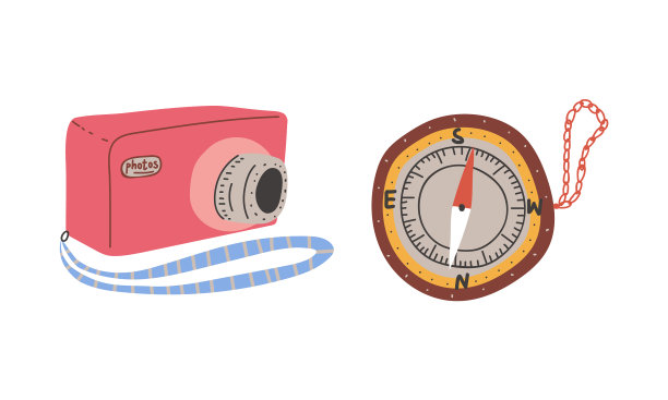 相机和指南针作为旅游和旅游的象征图片下载