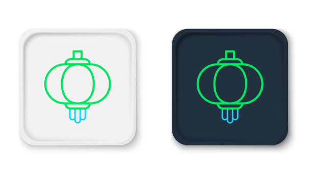 线中国纸灯笼图标孤立在白色图片下载