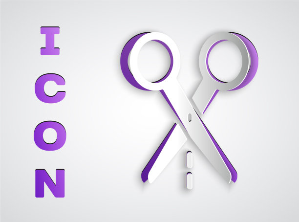 剪纸剪刀与剪纸线图标隔离图片下载