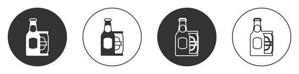 黑色啤酒瓶和啤酒罐的图标隔离上图片下载